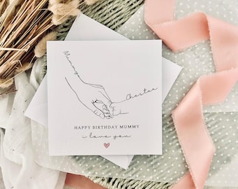 Carte d'anniversaire personnalisée pour maman | Nom personnalisé et impression de la main, souvenir spécial d'anniversaire pour maman, carte pour nounou, quelqu'un comme maman