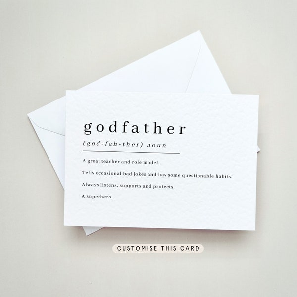 Godfather Definition Postcard | Will you be my Godfather Proposal, Personalised Keepsake for Godparent, Thank You letterbox Gift for Him