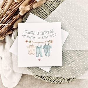 Nouvelle carte bébé | Adorable impression personnalisée de corde à linge, cadeau pour bébé nouveau-né bienvenue dans le monde, bientôt disponible carte de félicitations pour bébé