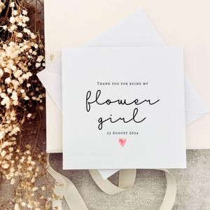 Bloemenmeisje bedankt wenskaart | Bruiloftsbedankje voor meisjes, gepersonaliseerd huwelijksbericht, bloemenmeisje-cadeauset, voorstelbox