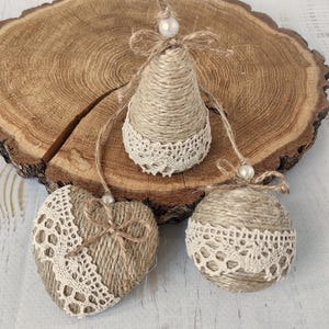 Christmas tree hanging ornament set of 3 farmhouse rustic primitive Christmas eco-friendly neutral pastel decor unique handmade gift idea