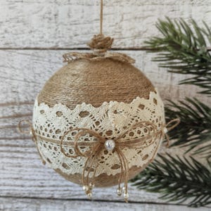 Rustic Farmhouse Christmas Ball Ornament: Neutral Pastel Decor