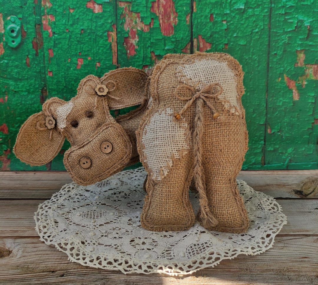 Gift Sapi Rustic Kitchen Eco Decor: Primitive Burlap Cow, Farmhouse Table ...