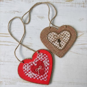 Rustic Wooden Hanging Hearts Set: Farmhouse Home Decor Ornaments