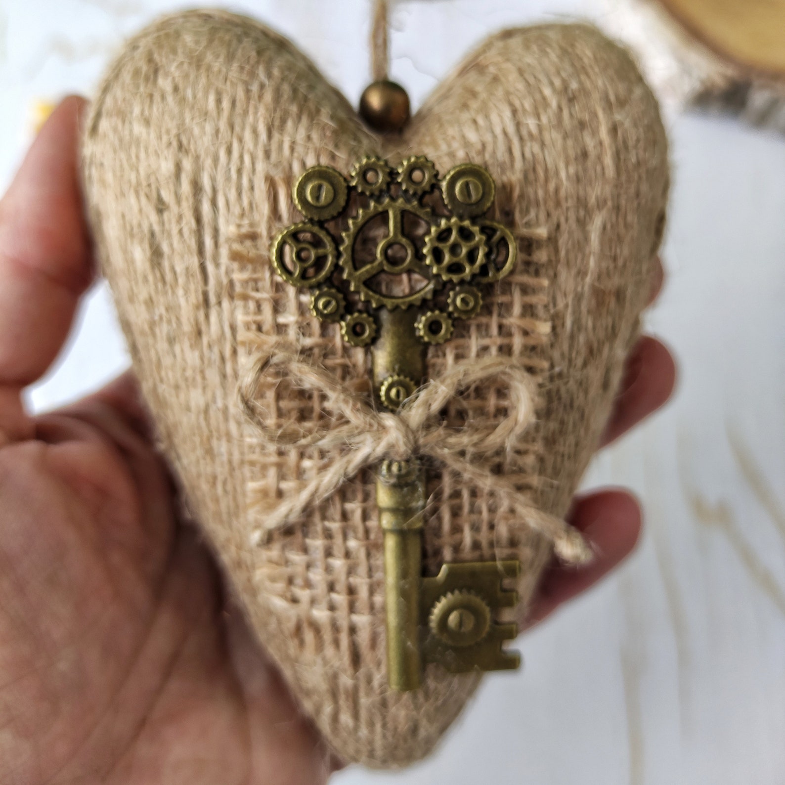 Hanging Heart Ornament Rustic Burlap Hanging Heart Primitive Farmhouse ...