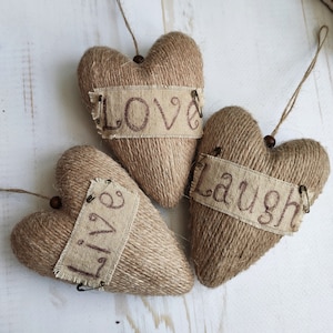 hanging hearts set of three Valentine&#39;s Day hearts   rustic hearts farmhouse home decor hearts love live laught Christmas tree ornaments