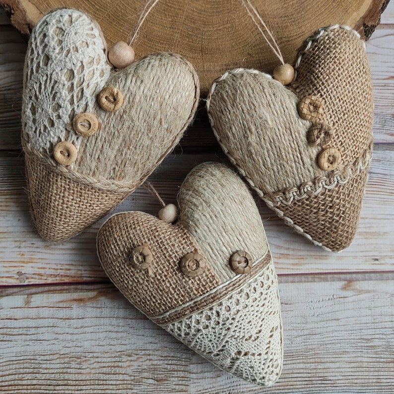 Rustic Heart Collection Hanging Hearts Set of Three Rustic Hearts Ornaments Tiered Tray Decor ...