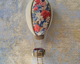 patriotic hanging hot air balloon red white blue decor rustic farmhouse independence day decor, fourth of July, Americana flag decorations