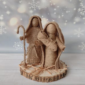 rustic primitive Christmas Nativity scene, farmhouse Christmas table decor,  unique Christmas gift, pastel neutral handmade burlap jute set