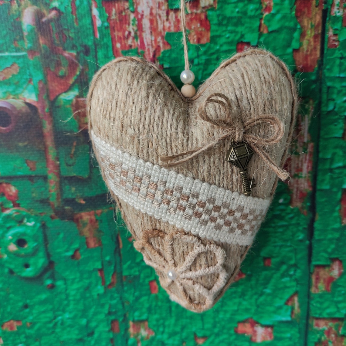 Rustic Hanging Heart Ornament Farmhouse Hanging Wall Decor Primitive ...