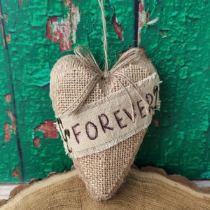 jute wrapped heart forever hanging heart ornament rustic wall decor valentine day heart gift for her decorative heart farmhouse wall decor