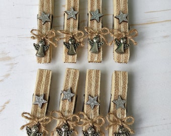 Christmas decorative pegs  rustic Christmas decor wooden clothespins Christmas angel farmhouse Christmas decorations pegs for photos
