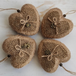 set of 4 hanging jute wrapped hearts ornaments rustic Christmas set ornaments farmhouse Christmas tree decor  primitive hearts 4 season