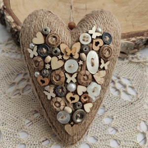 Hanging rustic decorative jute  wrapped heart ornament farmhouse hanging decor buttons heart  valentine day tiered tray decor gift for her