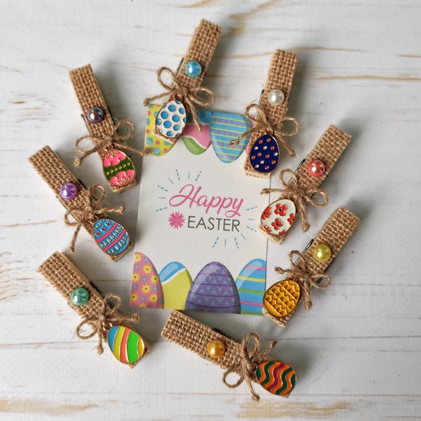 Easter farmhouse decorative clothespins set of 8, rustic style clothespins country Easter decor, Easter rustic gift idea