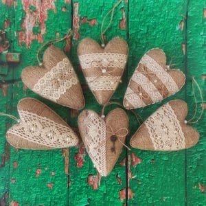 Set of 7 Rustic Hanging Heart Ornaments Farmhouse Home Decor Primitive ...