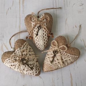 set of 3 jute wrapped hearts rustic hanging heart primitive farmhouse home decor valentine day hearts ecofriendly gift country hanging decor
