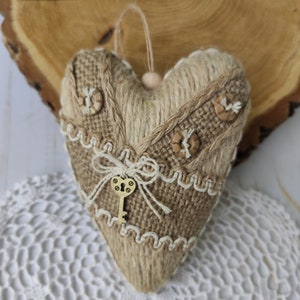 hanging jute heart ornament farmhouse country wall decor primitive heart  valentine day decor gift for her ecofriendly burlap decor