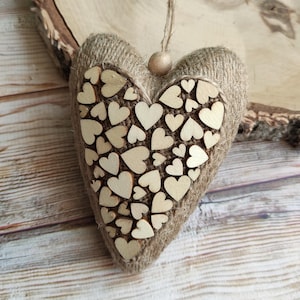 Valentines Day rustic heart ornament burlap heart, farmhouse valentine&#39;s Day decor, hanging  rustic heart, country wall decor jute heart