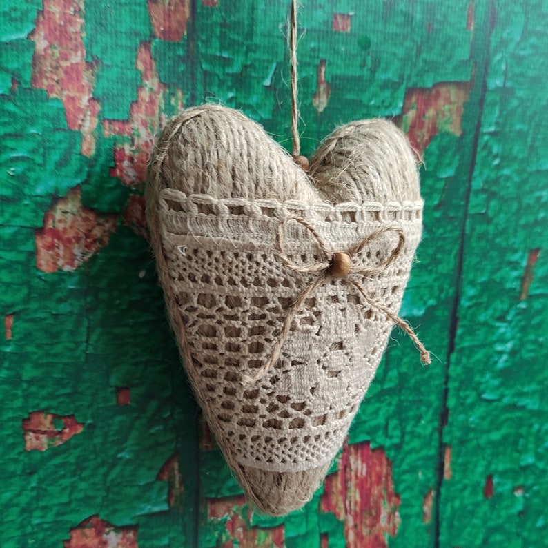 Hanging Heart Jute Wrapped Heart Rustic Home Decor Handmade Gift for ...