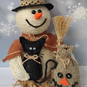 Rustic Halloween snowman decor, Halloween Snowman Shelf sitter, fall  holiday centerpiece, Farmhouse Christmas Primitive Country table decor