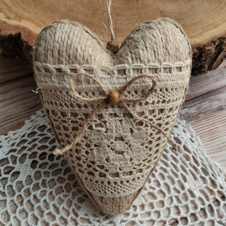 Hanging Heart Jute Wrapped Heart Rustic Home Decor Handmade Gift for ...