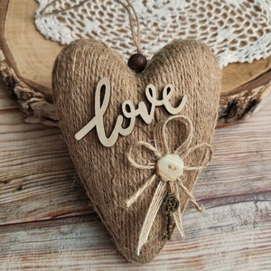 rustic heart hanging heart farmhouse tiered tray decor eco-friendly decoration gift country primitive heart ornament wall hanging jute heart
