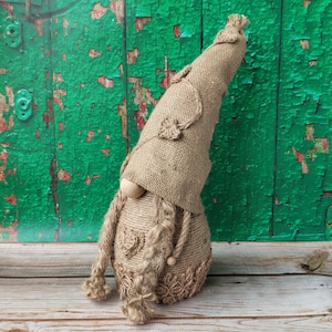 Handmade Burlap Girl Gnome: Rustic Farmhouse Tiered Tray Decor