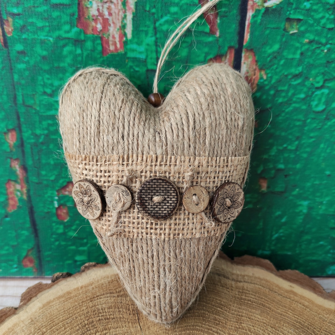 Hanging Heart Ornament Rustic Wall Decor Primitive Heart With Wooden ...