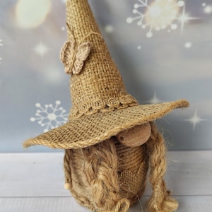Female rustic burlap gnome miniature girl-gnome doll gift farmhouse gnome decor handmade gnome tiered tray decor valentine Day gift idea