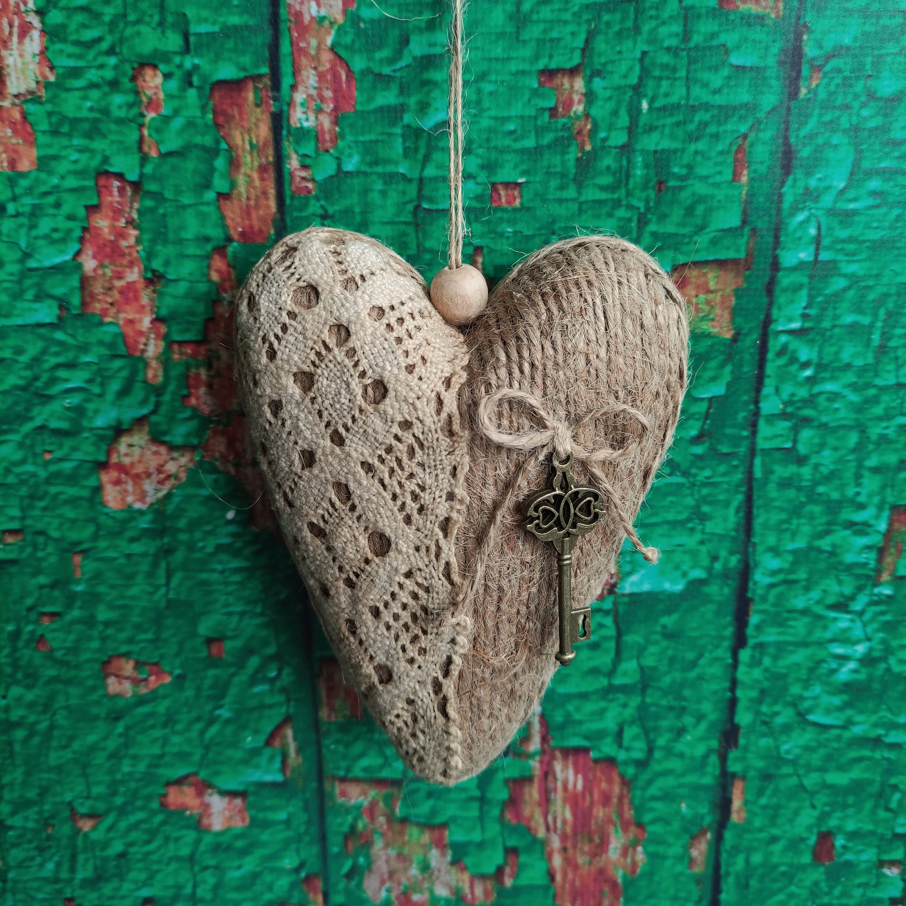 Hanging Heart Rustic Jute Wrapped Ornament Farmhouse Hanging Wall Decor ...