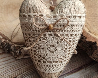 Hanging heart jute wrapped heart rustic home decor handmade gift for any occasion farmhouse primitive heart ornament