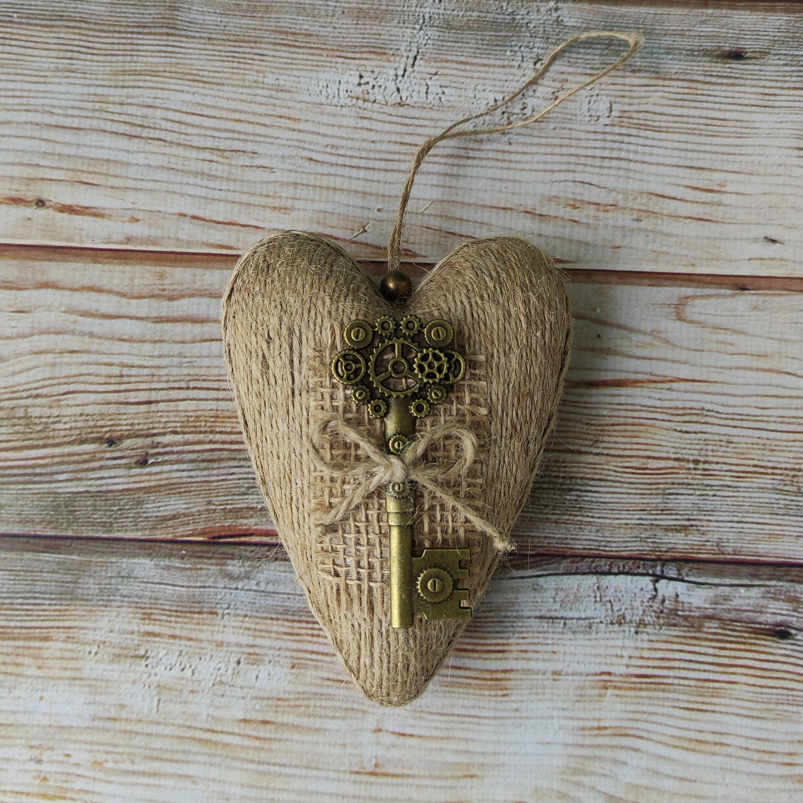 Hanging Heart Ornament Rustic Burlap Hanging Heart Primitive Farmhouse ...