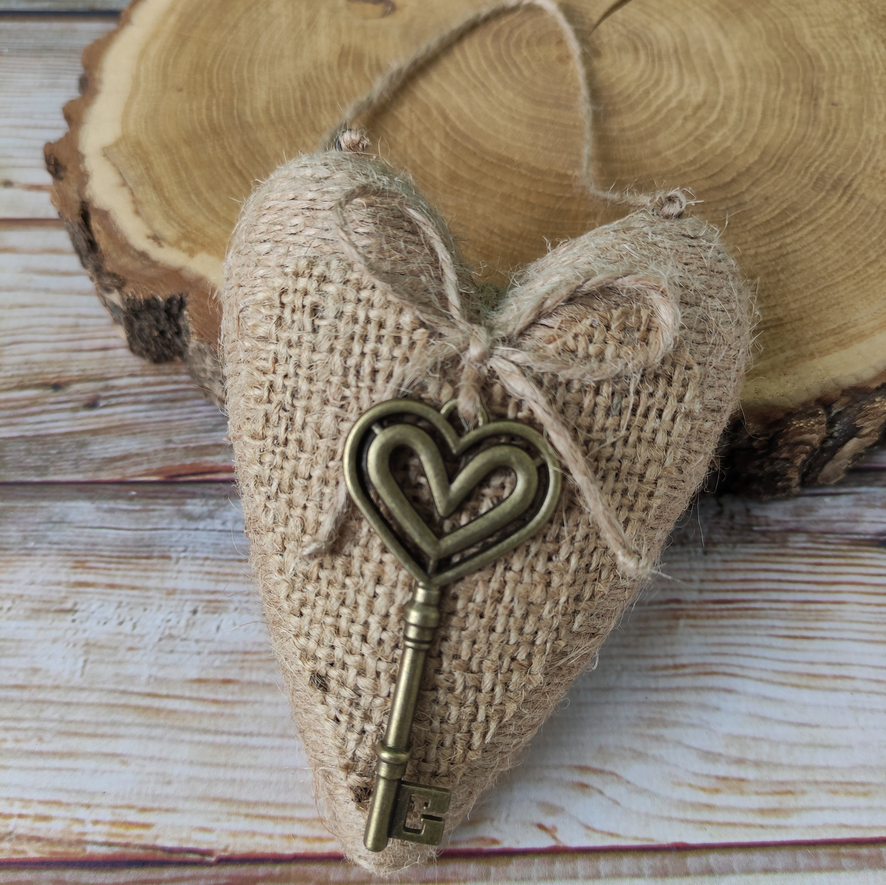 Rustic Hanging Heart Ornament With Key, Farmhouse Home Hanging Decor ...