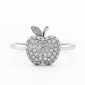 Apple Shape Diamond Ring, Fruit Inspired Engagement Ring, Stackable Ring, Cluster Round Cut Moissanite Diamond Promise Ring, Daily Wear Ring