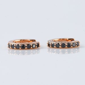 Tiny Black Diamond Hoops, Dainty Earrings, Small Hoop Earring, Micro Pave Hoop Earring, Minimalist Earring, 14k Solid Gold Huggie Earring