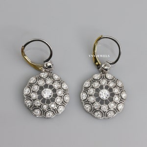 Vintage Antique Art Deco Earrings, Milgrain Earrings, Round Diamond Lever Back 1920's Earrings, 925 Sterling Silver Earrings