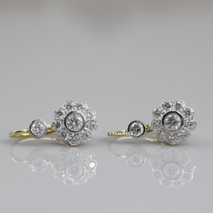 Vintage Antique Art Deco Earrings, 14K Gold Over Lever Back Earrings, Floral Round Cut Diamond Earrings, Engagement Earring, Promise Earring