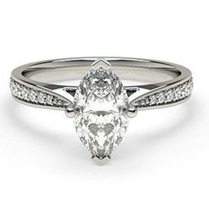 2.5 CT Marquise White Diamond Engagement Ring, Solitaire With Accent Ring, Women&#39;s Wedding Ring, Marquise Cut Ring, Solid 14K Gold Ring