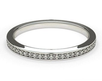 Channel Set Diamond Wedding Band, 14K Solid Gold Channel Set Diamond Wedding Band, Half Eternity Stackable Ring, Diamond Wedding Ring