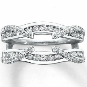 Enhancer Wrap Wedding Band, Round Cut Diamond Band, 14K Solid White Gold Enhancer Wrap Band, Wedding Engagement Band, Anniversary Gift