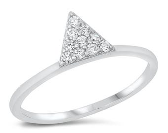 Moissanite Pave Triangle Ring, Triangle Shape Diamond Ring, Dainty Triangle Ring, Geometric Ring, Stackable Ring, Minimal Anniversary Gift