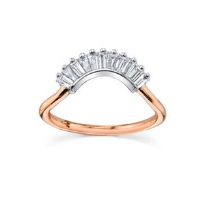 Baguette Stacking Ring, Two Tone Engagement Ring, Curved Baguette Diamond Wedding Band, Tapered Baguette Ring, Matching Band, 925 Silver