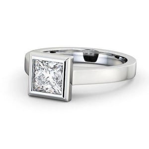 2 Ct Princess Cut Bezel Set Ring, Solitaire Diamond Engagement Ring, 925 Sterling Silver Moissanite Bezel Ring, Anniversary Gift Ring