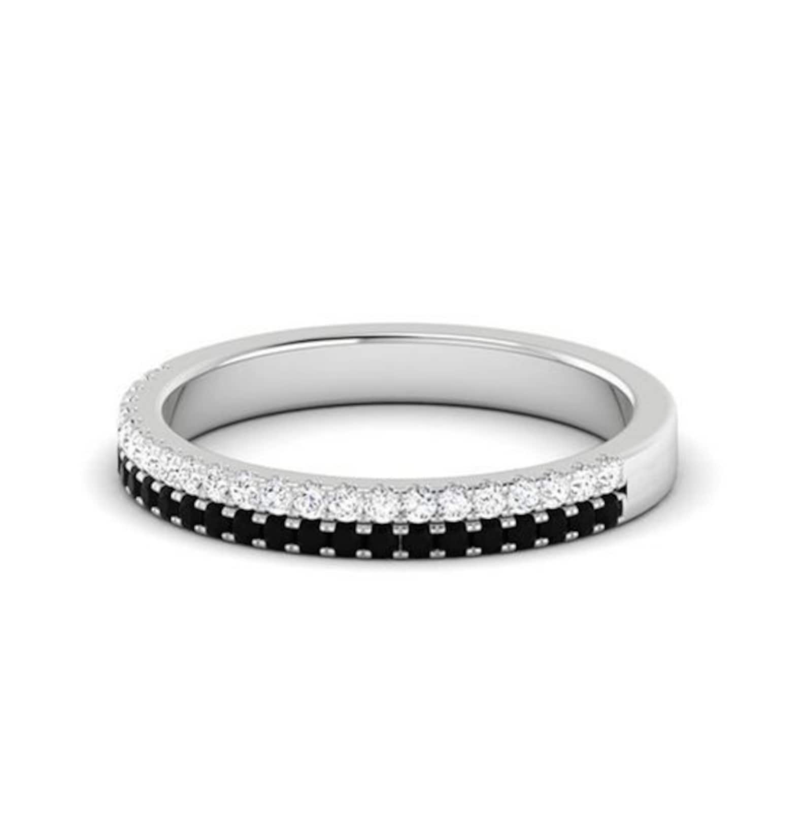 Half Eternity Black Diamond Wedding Band, Stackable Wedding Band, Round Half Eternity Black Diamond Wedding Band, Stackable Wedding Band, Round