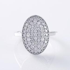 Oval Shape Moissanite Cluster Ring, Bella Ring, Oval Pave Moissanite Engagement Ring, Round Cut Colorless Moissanite Ring, 14K Solid Gold