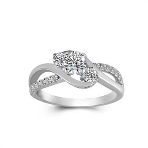 Twisted Shank Three Stone Ring, Swirl Bypass Ring, Round Cut Moissanite Diamond Engagement Ring, Past Present Future Ring, 14K Trilogy Ring
