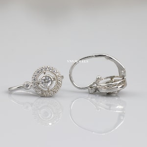 Vintage Earrings, Milgrain Earrings, Lever Back Earrings, Round Cut Diamond Earrings, 14K White Gold Over Earrings, Anniversary Earrings