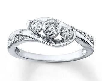 Three Stone Swirl Engagement Ring, Bypass Diamond Engagement Ring, 2.00 Carat Round Cut White Diamond Ring, 10K 14K 18K Solid White Gold