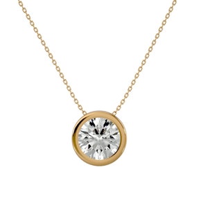 1.5 Ct Lab Grown Diamond Solitaire Necklace, 14k Solid Gold Lab Diamond Necklace, Bezel Set Necklace, Solitaire Necklace, Anniversary Gift
